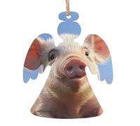 Lot de 2 décorations de Noël en bois à suspendre en forme d'ange en forme de cochon mignon - Décoration de Noël à suspendre pour le Nouvel An et les fêtes