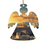 Lot de 2 décorations de Noël en bois à suspendre en forme d'ange, paysage urbain, horizon, arbre de Noël, décoration de Noël pour le Nouvel An, les fêtes