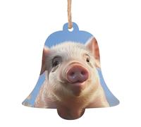 Lot de 2 décorations de Noël en bois à suspendre en forme de clochette en forme de cochon mignon - Décoration de Noël à suspendre pour le Nouvel An et les fêtes