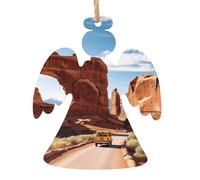 Lot de 2 décorations de Noël en bois en forme d'ange, arches de parc national, décorations à suspendre pour sapin de Noël, étiquettes de vœux de Noël rustiques à suspendre pour décoration de la maison