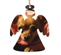 Lot de 2 décorations de Noël en bois en forme d'ange - Chihuahua déprimé - Décorations à suspendre pour sapin de Noël - Étiquettes de vœux de Noël rustiques à suspendre pour décoration de la maison