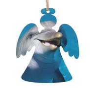 Lot de 2 décorations de Noël en bois en forme d'ange, dauphin avec sourire pour sapin de Noël, décorations de Noël rustiques à suspendre pour décoration de la maison