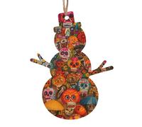 Lot de 2 décorations de Noël en bois en forme de bonhomme de neige, art folklorique mexicain à suspendre pour sapin de Noël