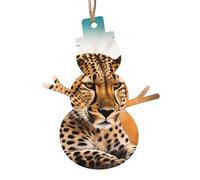 Lot de 2 décorations de Noël en bois en forme de bonhomme de neige, guépard attendant une opportunité pour sapin de Noël, étiquettes de vœux de Noël rustiques à suspendre pour décoration de la maison