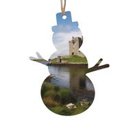 Lot de 2 décorations de Noël en bois en forme de bonhomme de neige, vue du château de Dunguaire, décorations de Noël rustiques à suspendre pour décoration de la maison