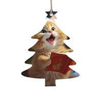 Lot de 2 décorations de Noël en bois en forme de chat mignon chantant des chants de Noël à suspendre pour sapin de Noël rustique, étiquettes artisanales à suspendre pour décoration de la maison