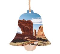 Lot de 2 décorations de Noël en bois en forme de cloche, arches de parc national, décorations à suspendre pour sapin de Noël, étiquettes de vœux de Noël rustiques à suspendre pour décoration de la