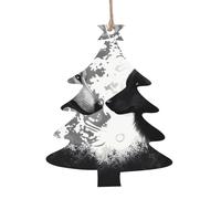 Lot de 2 décorations de Noël en bois en forme de sapin de Noël, motif loups amoureux sous la lune, animaux sauvages à suspendre pour décoration de Noël