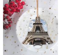 Lot de 2 décorations de Noël en bois pré-percées en forme de cloche pour sapin de Noël en forme de tour Eiffel et monument de Paris français