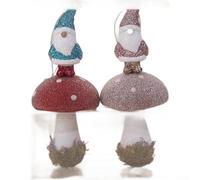 Lot de 2 décorations de Noël en forme de champignon avec texture floquée et accents pailletés, convient pour un sapin de Noël ou une table, fabriquées à partir de matériau plastique durable (B)