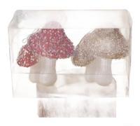 Lot de 2 décorations de Noël en forme de champignon avec texture floquée et accents pailletés, pour sapin de Noël ou table, fabriquées à partir de matériau plastique durable (C)