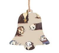 Lot de 2 décorations de Noël en forme de cloche en bois imprimé furet poilu - Décorations de Noël à suspendre