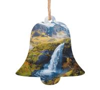 Lot de 2 décorations de Noël en forme de cloche en bois imprimées en cascade de montagne pour sapin de Noël
