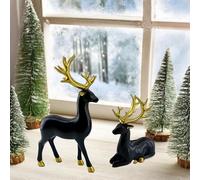 Lot de 2 décorations de Noël en forme de renne, surface en métal galvanisé brillant, ne se décolore pas, décorations de Noël pour salon, chambre à coucher, bibliothèque, bureau (noir 2)