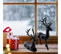 Lot de 2 décorations de Noël en forme de renne, surface en métal galvanisé brillant, ne se décolore pas, décorations de Noël pour salon, chambre à coucher, bibliothèque, bureau (noir-1)