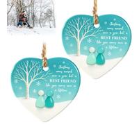 Lot de 2 décorations de Noël en verre de mer « A Best Friend Like You Comes Once In a Lifetime » en céramique - Décoration à suspendre pour meilleurs amis