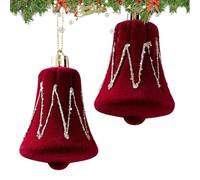Lot de 2 décorations de Noël floquées en sucre d'orge rouge | Décorations de Noël rouges pour fêtes de fin d'année, salon, bureau, vente au détail, cheminée, cadre de porte