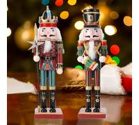 Lot de 2 décorations de Noël pour casse-noisettes, 30 cm, grand soldat pour casse-noisettes de Noël en bois, classiques traditionnels de Noël, ornements d'intérieur, poupées jouets cadeaux du Nouvel