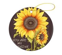 Lot de 2 décorations de Noël rondes en céramique de 7,1 cm, décoration de sapin de Noël imprimée double face, décoration de tournesol « You are My Sunshine » pour sapin de Noël, vacances d'hiver