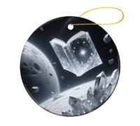 Lot de 2 décorations de Noël rondes en céramique de 7,1 cm, décoration de sapin de Noël imprimée double face, décoration de livre en cristal pour sapin de Noël, vacances d'hiver, décoration