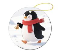 Lot de 2 décorations de Noël rondes en céramique de 7,1 cm, décoration de sapin de Noël imprimée double face, décoration de sapin de Noël, pingouin mignon pour sapin de Noël, vacances d'hiver