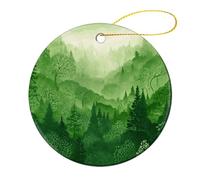 Lot de 2 décorations de Noël rondes en céramique de 7,1 cm, décoration de sapin de Noël imprimée double face, décoration de forêt verte pour sapin de Noël, vacances d'hiver, décoration d'intérieur et