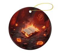 Lot de 2 décorations de Noël rondes en céramique de 7,1 cm, décoration de sapin de Noël imprimée recto-verso, décoration de livres fantastiques pour sapin de Noël, vacances d'hiver, décoration