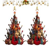 Lot de 2 décorations de sapin de Noël en acrylique en forme de guitare rock pour fête de Noël, instrument de musique, décoration sur le thème de la musique pour sapin de Noël, boules de Noël