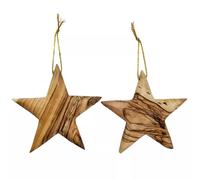 Lot de 2 décorations de sapin de Noël en bois d'olivier sculptées à la main pour crèche de Noël - Décoration en bois d'olivier de Bethléem - 7,6 cm