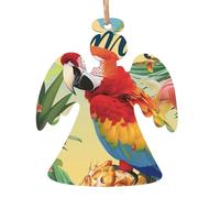 Lot de 2 décorations de sapin de Noël en bois en forme d'ange, perroquet, ananas, oiseaux - Décoration à suspendre et décoration festive pour la maison