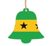 Lot de 2 décorations de sapin de Noël en bois en forme de drapeau de Sao Tomé-et-Principe - Décorations vintage pour décoration d'intérieur