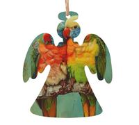 Lot de 2 décorations de sapin de Noël en bois imprimé perroquet en forme d'ange pour sapin de Noël, décoration à suspendre et décoration festive pour la maison