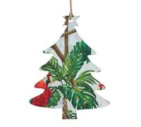 Lot de 2 décorations de sapin de Noël en bois imprimées en forme de perroquet et arbre tropical pour sapin de Noël, décoration à suspendre et décoration festive pour la maison