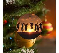 Lot de 2 décorations de sapin de Noël en céramique de forme ronde avec inscription People Jump Into The Air - 2 pendentifs à suspendre pour sapin de Noël - Décorations pour sapin de Noël - Décoration