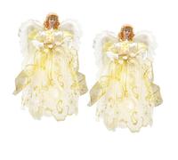 Lot de 2 décorations de sapin de Noël en forme d'ange 32 cm - Figurine 3D avec ailes dorées et blanches