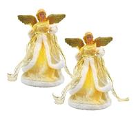 Lot de 2 décorations de sapin de Noël en forme d'ange 32 cm - Figurine 3D avec ailes dorées et blanches