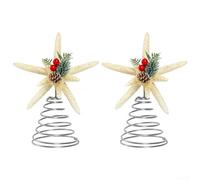 Lot de 2 décorations de sapin de Noël en métal avec pomme de pin et étoile de mer avec base à ressort pour un maintien sûr et une présentation festive à la maison ou au commerce