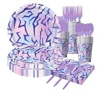 Lot de 2 décorations de table - Motif énergie des démons violets - Nappe et vaisselle en papier - Décoration de film coréenne pour l'obtention d'un diplôme et les enterrements de vie de garçon