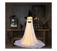 Lot de 2 décorations d'Halloween avec chapeau, télécommande et guirlande lumineuse LED, fantôme lumineux pour extérieur, porche, jardin, cour, fête d'Halloween (visage miley rouge à lèvres)