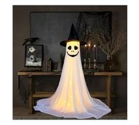 Lot de 2 décorations d'Halloween avec chapeau, télécommande et guirlande lumineuse LED, fantôme lumineux pour extérieur, porche, jardin, cour, fête d'Halloween (fantôme triangulaire à deux nez)