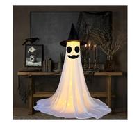 Lot de 2 décorations d'Halloween avec chapeau, télécommande et guirlande lumineuse LED, fantôme lumineux pour extérieur, porche, jardin, cour, fête d'Halloween (fantôme à dents de tigre aux yeux