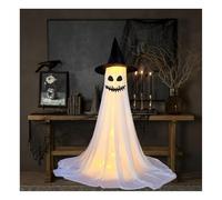 Lot de 2 décorations d'Halloween avec chapeau, télécommande et guirlande lumineuse LED, fantôme lumineux pour extérieur, porche, jardin, cour, fête d'Halloween (fantôme sans nez)