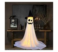 Lot de 2 décorations d'Halloween avec chapeau, télécommande et guirlande lumineuse LED, fantôme lumineux pour extérieur, porche, jardin, cour, fête d'Halloween (fantôme grand et petit œil)