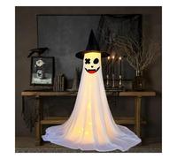 Lot de 2 décorations d'Halloween d'extérieur avec chapeau, télécommande et guirlande lumineuse LED, fantôme lumineux pour extérieur, porche, jardin, cour, fête d'Halloween (XXOO fantôme à bouche rouge