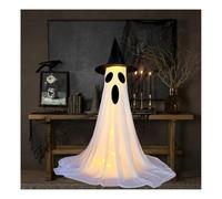 Lot de 2 décorations d'Halloween d'extérieur avec chapeau, télécommande et guirlande lumineuse LED, fantôme lumineux pour extérieur, porche, jardin, cour, fête d'Halloween (fantôme surprise)