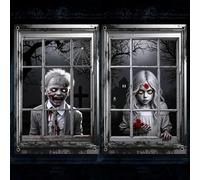 Lot de 2 décorations d'Halloween pour fenêtre - Zombie - Décorations effrayantes pour fenêtre de maison hantée - Accessoires de fête effrayants pour intérieur et extérieur - Décoration