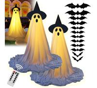 Lot de 2 Décorations D'halloween Scintillantes et Effrayantes,Grandes Décorations D'extérieur sur Pied avec Télécommande,Squelettes Animatroniques Led D'intérieur pour Maison,Jardin,Porche,Maison(HAT+