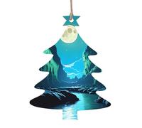 Lot de 2 décorations en bois en forme de grotte d'eau et lune pour sapin de Noël, pendentifs décoratifs à suspendre, design vintage pour les vacances