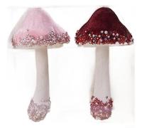 Lot de 2 décorations en forme de champignon à paillettes dorées réalistes texturées pour sapin de Noël de style européen rustique en plastique léger - Plusieurs tailles - Décoration d'intérieur de