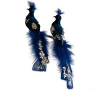 Lot de 2 décorations en forme d'oiseau en plumes artificielles à suspendre pour arbres de Noël, matériau en mousse légère pour un affichage facile (bleu)
